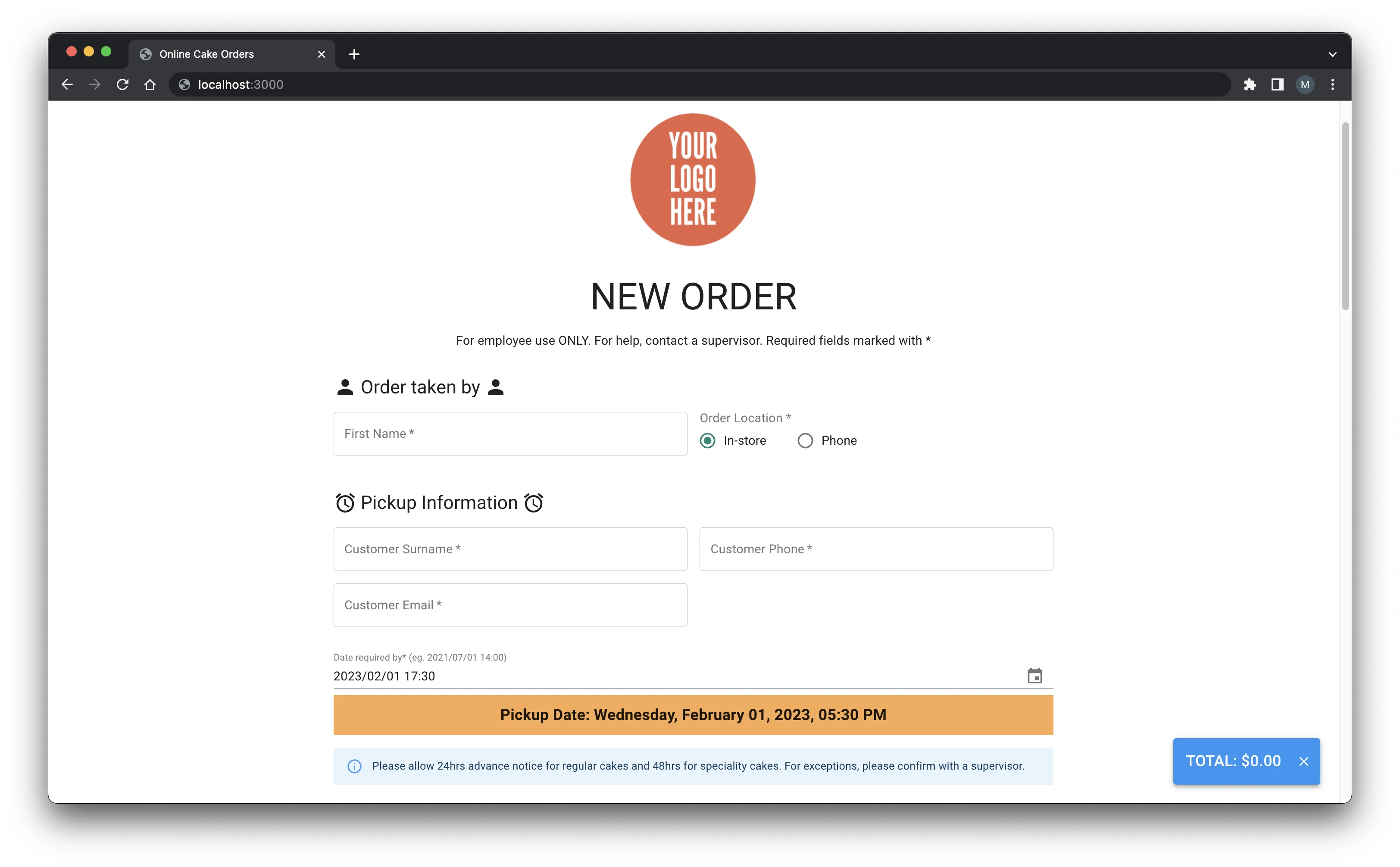 ordering-system-form